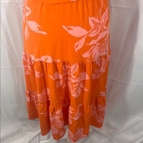 Nicole Miller Orange Midi Dress Buttoned Tie Front Size 8 - Picture 10 of 12